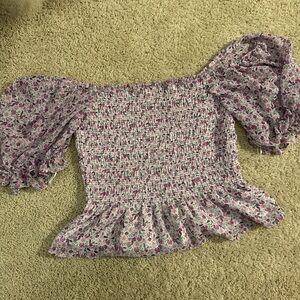 Leyden Purple Puff Sleeve Peplum Blouse